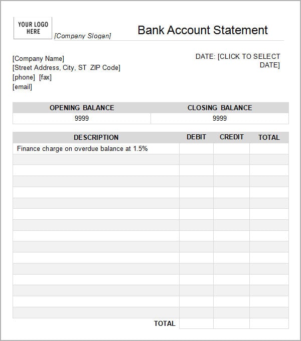 Bank Statement Template Microsoft Word