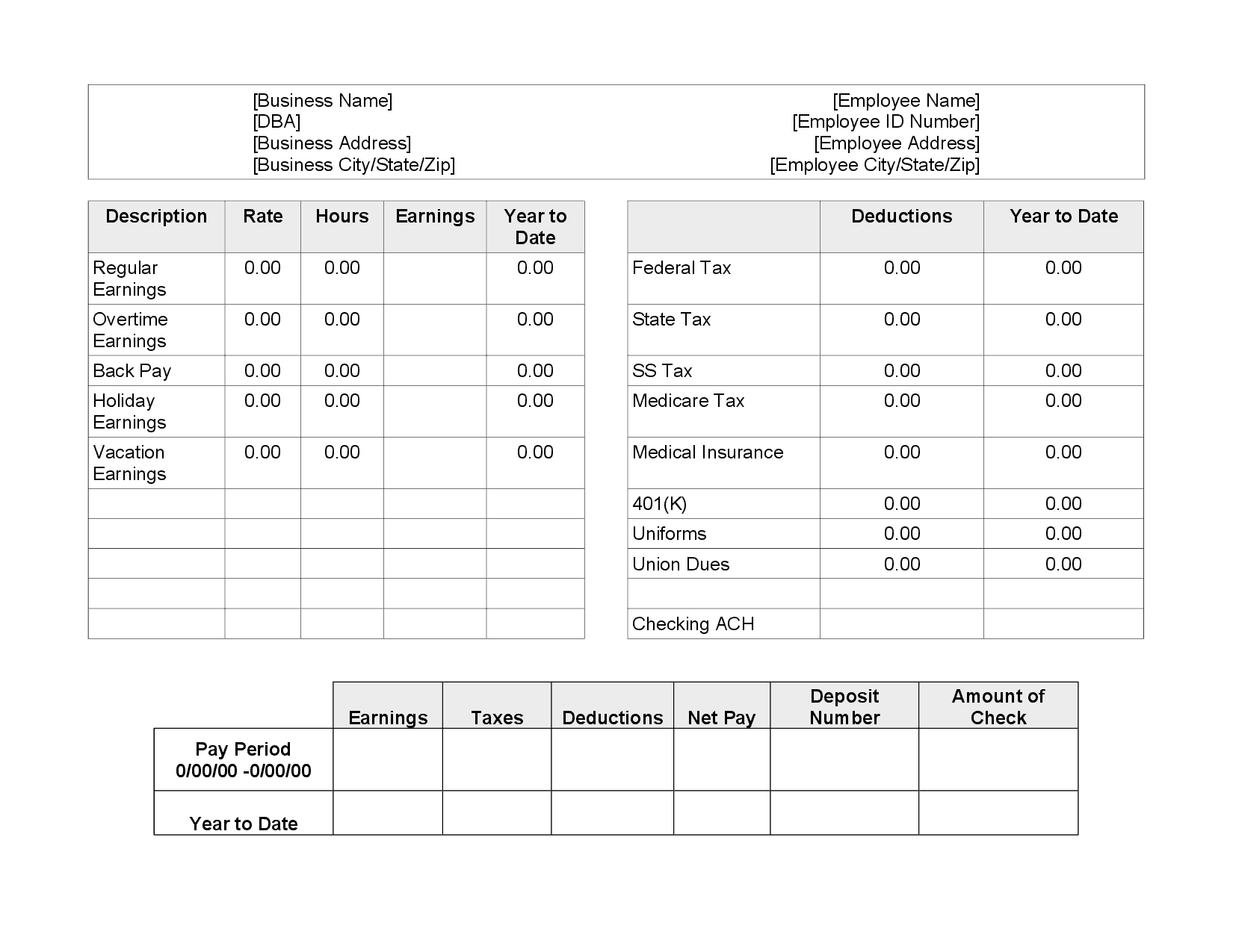 Free Pay Stub Template Excel