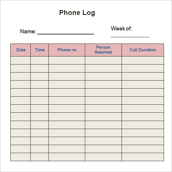 10+ Phone log Templates Word Excel PDF Formats