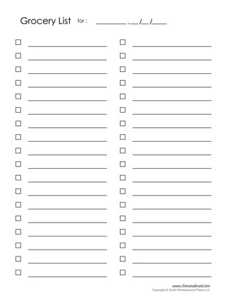 Blank Grocery List Template