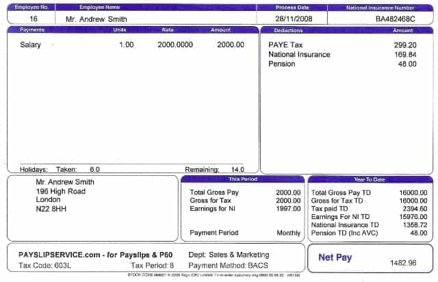 salary slip format for self employed