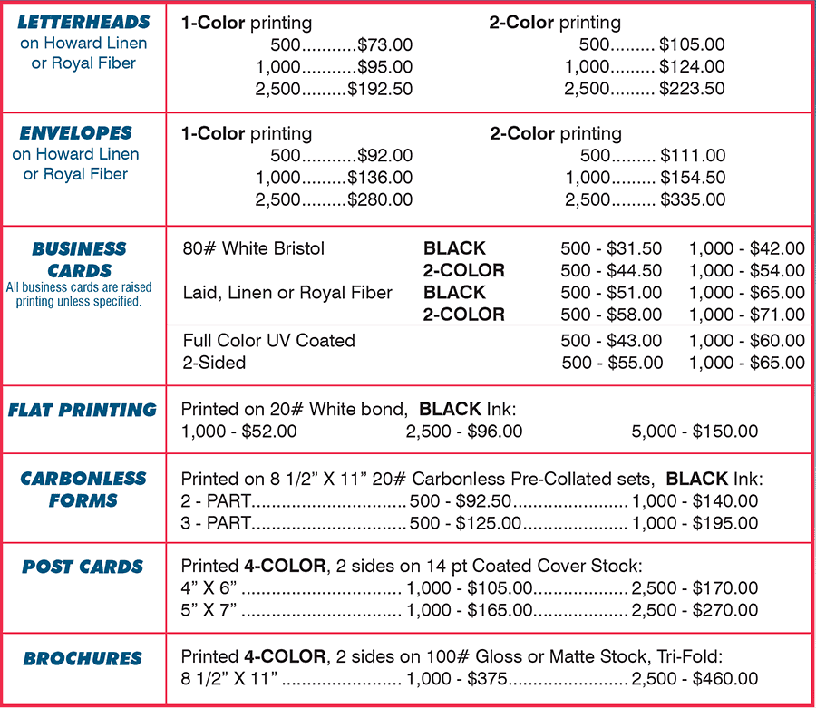price list template 5