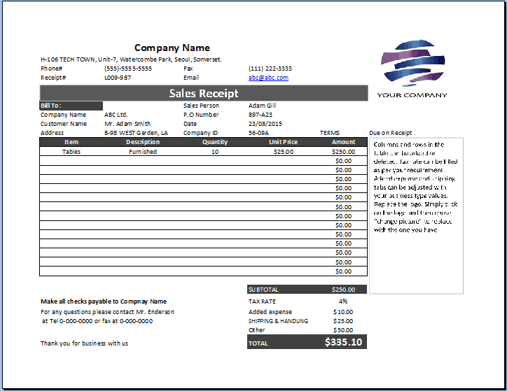 sales receipt template 6
