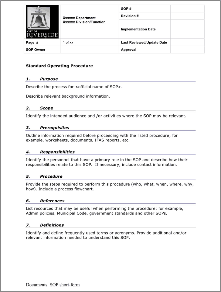 Standard Operating Procedure Template from www.getwordtemplates.com