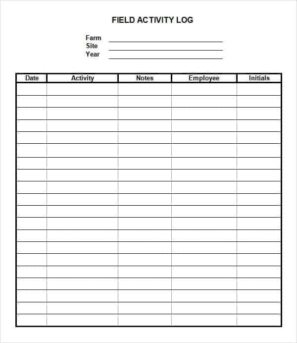 printable activity log sheet