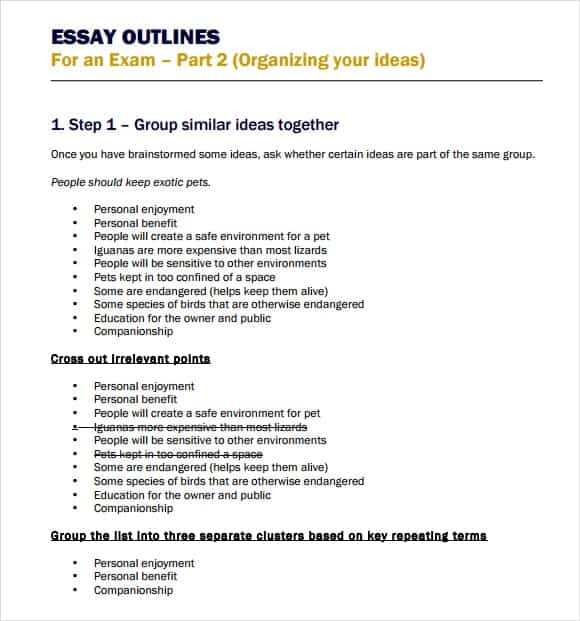 sample outlines for essays
