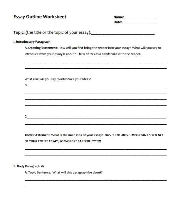 free printable essay outline template