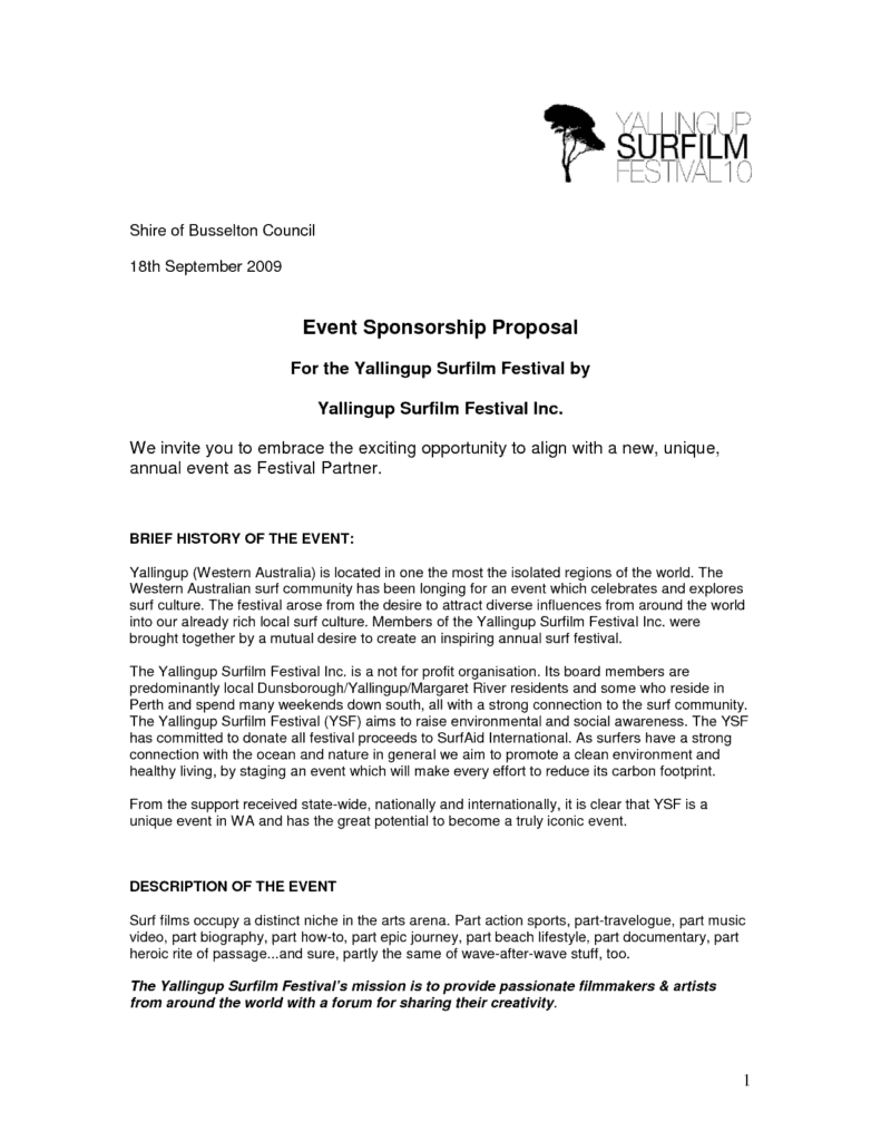 sample cover letter for event proposal