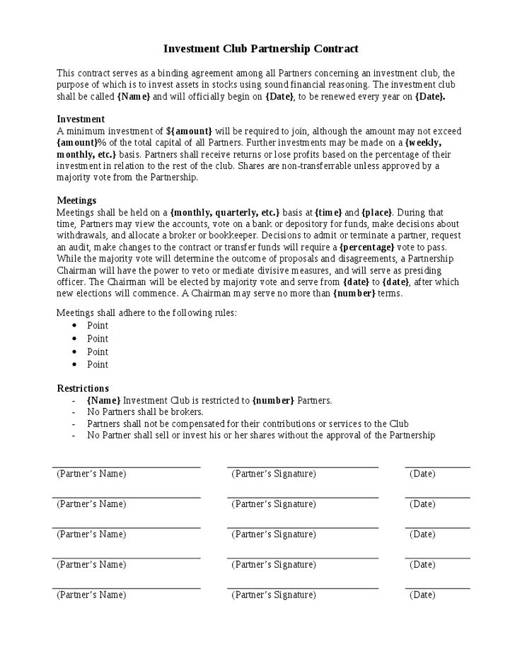 5+ Investment Contract Templates Word Excel PDF Formats