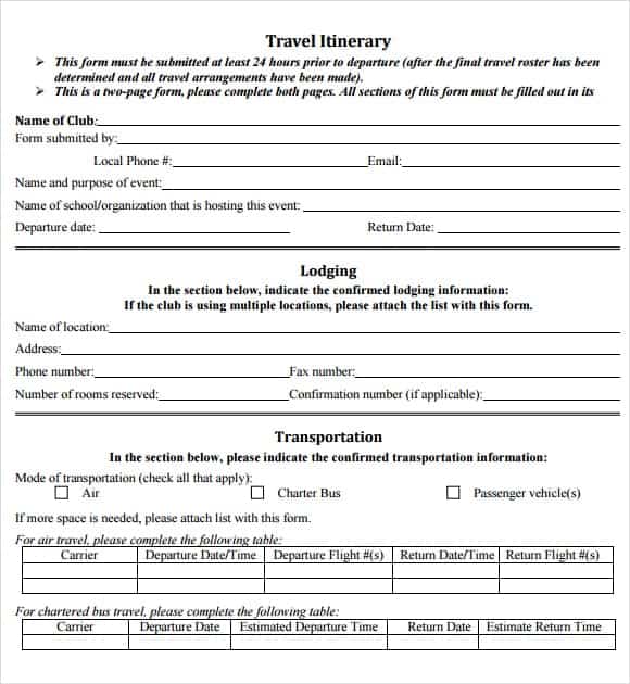 Itinerary Template Pages from www.getwordtemplates.com