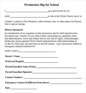 11+ Permission Slip Templates - Word Excel PDF Formats