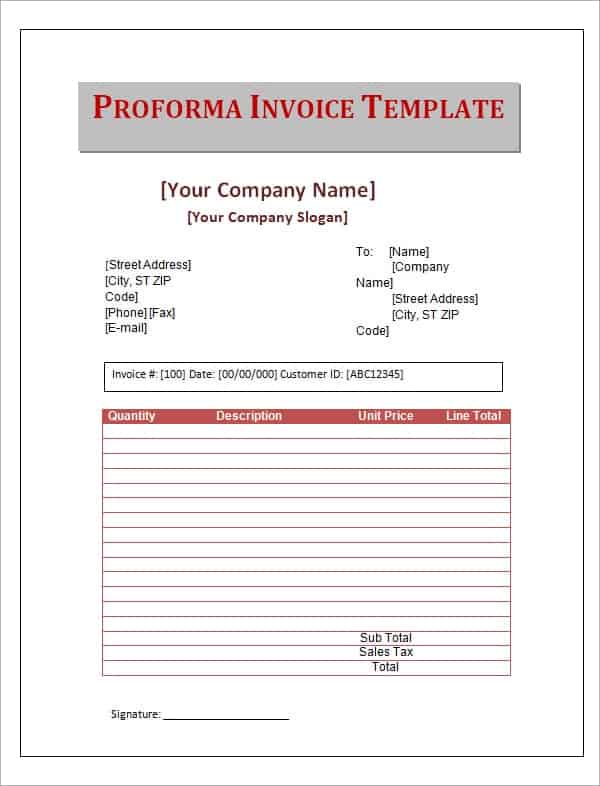 10+ Proforma invoice templates Word Excel PDF Formats