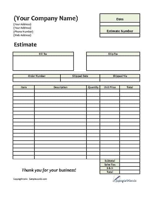 job estimate template 2