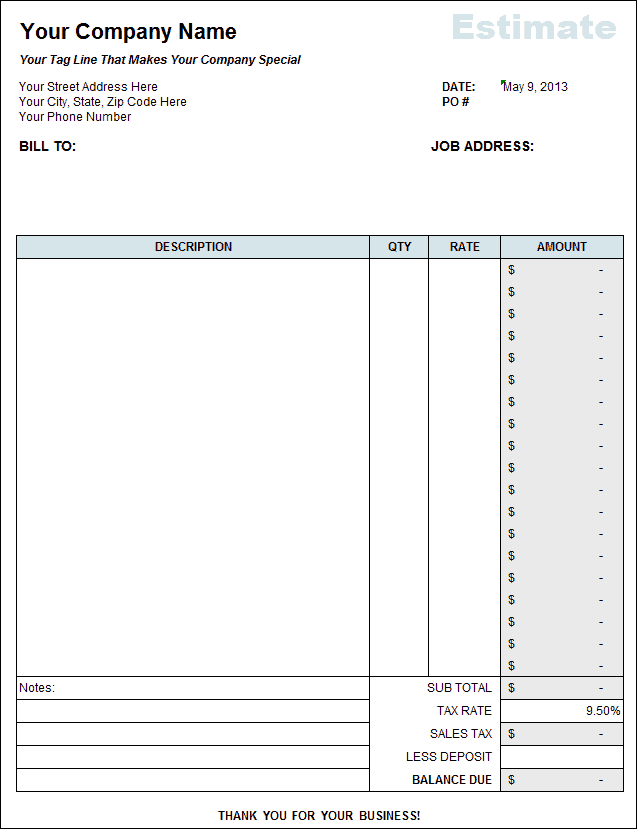 job estimate template 3