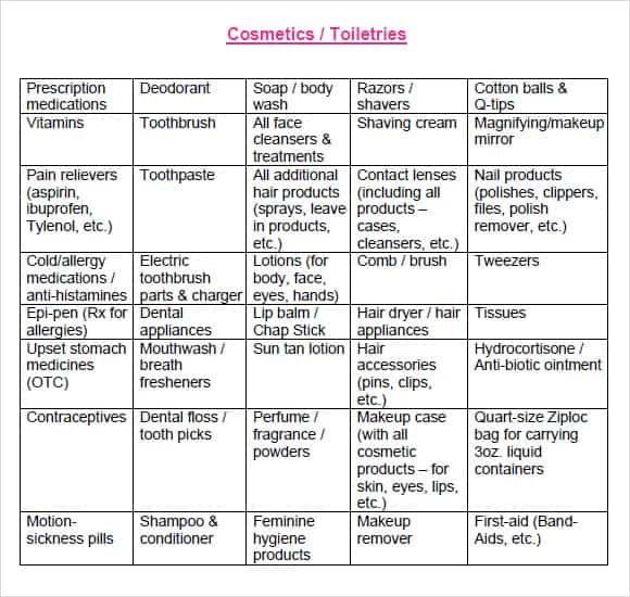 packing list template image 14