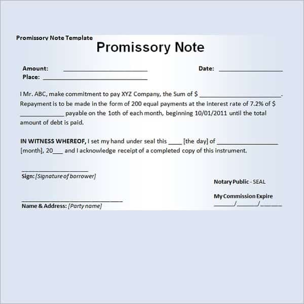 promissory note template 10