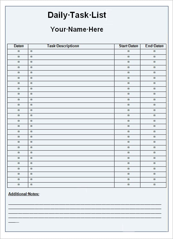 task list template 10