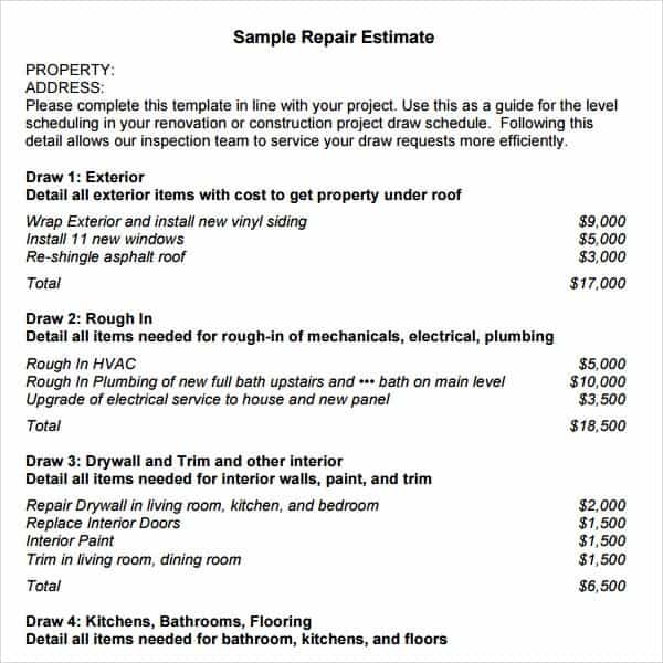 work estimate template 9