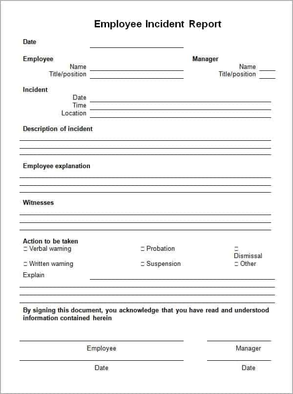 incident report template 85474