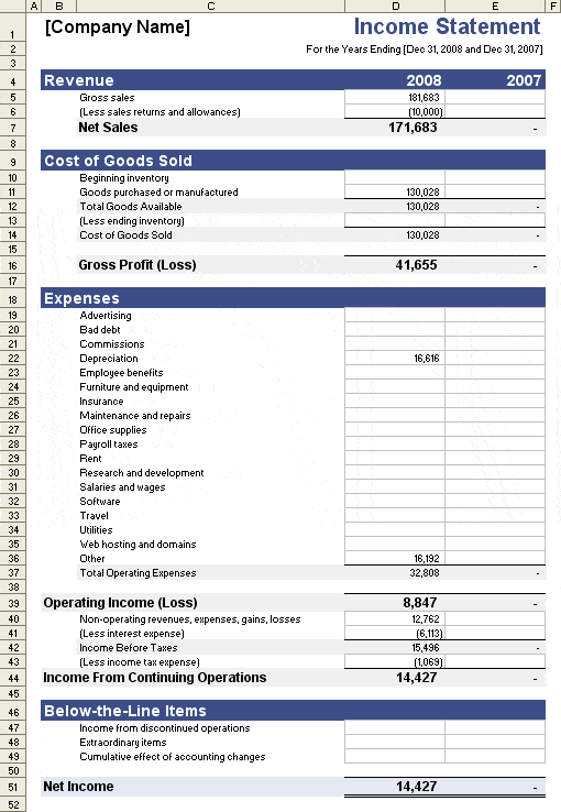 income statement template 4151