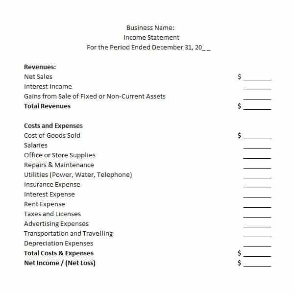 income statement template 85748