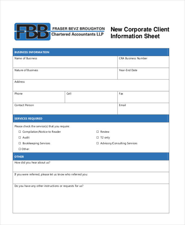 8 Client Information Sheet Templates Word Excel PDF Formats