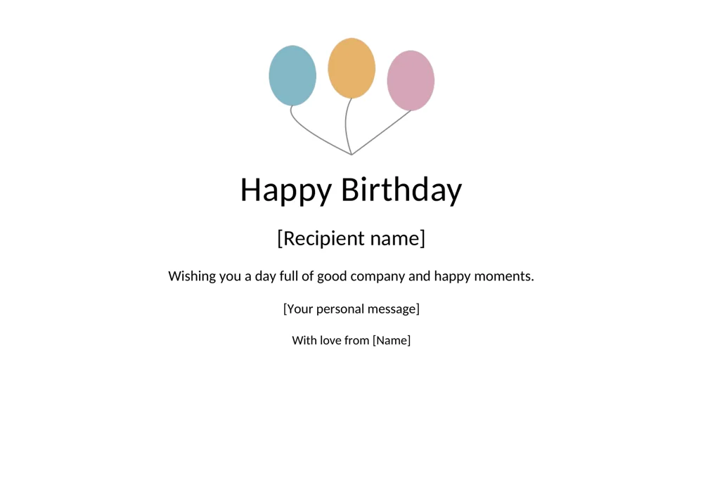 Happy Birthday editable Word template preview