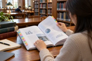 Reader finding a section in an organized report