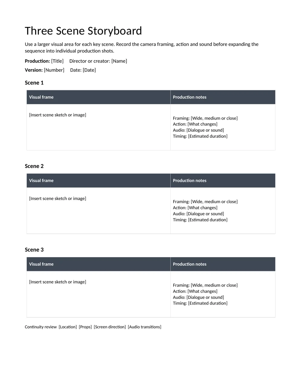 Three-scene storyboard editable template preview